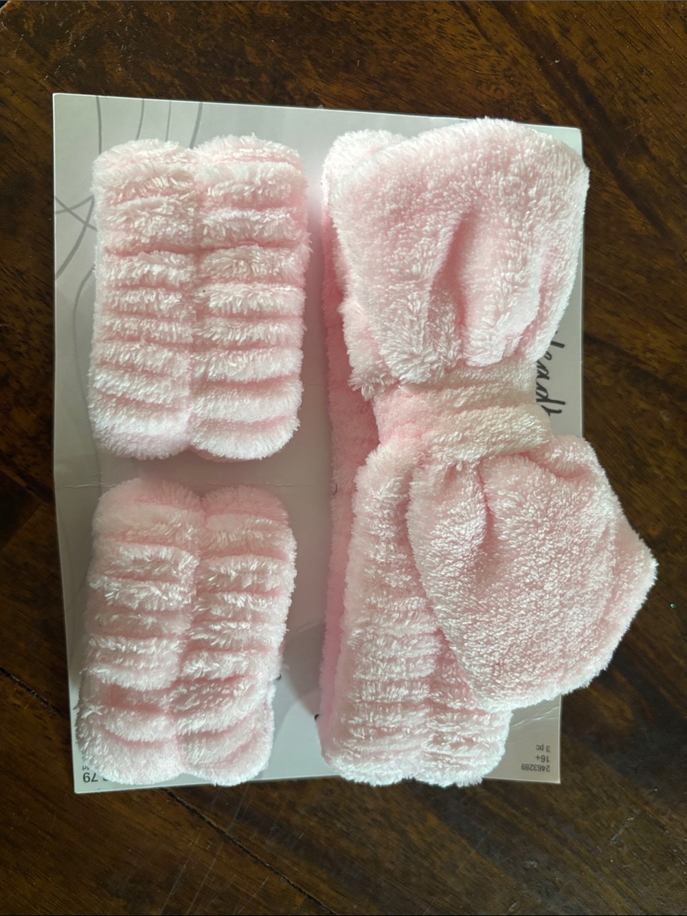 pink plush SPA Bow Headband & Wristband Set